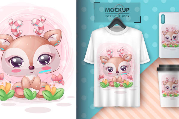 萌趣小鹿裁片印花，打造个性时尚服装