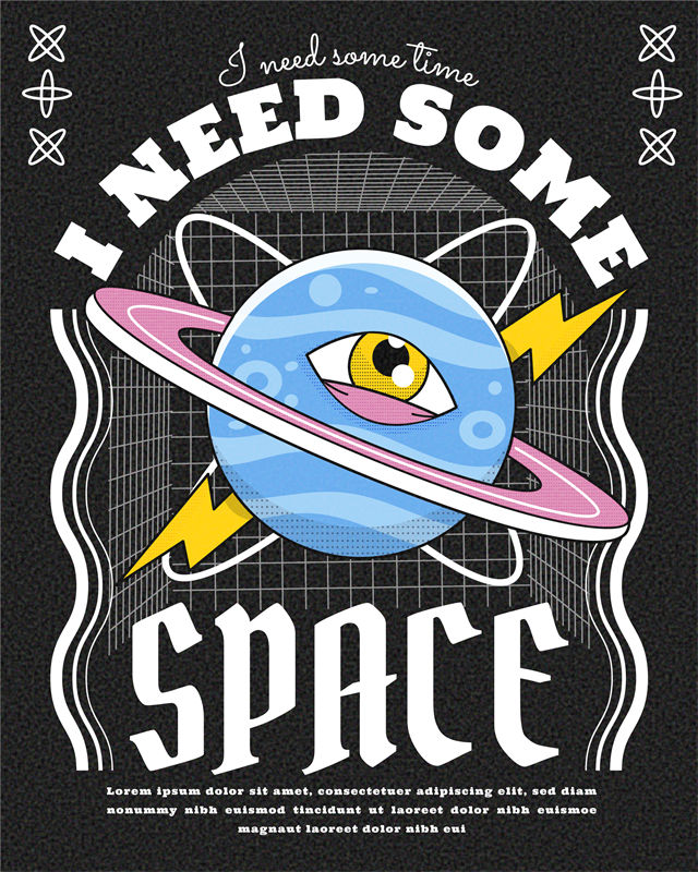 未来宇宙星球裁片印花，个性时尚服装印花设计