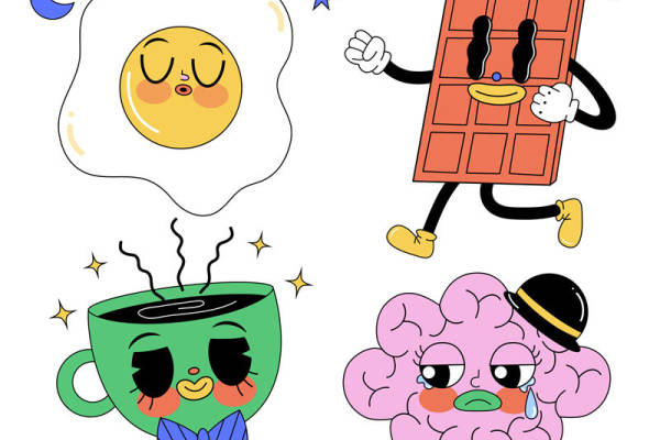 温馨舒适：睡眠巧克力与咖啡杯印花服装裁片