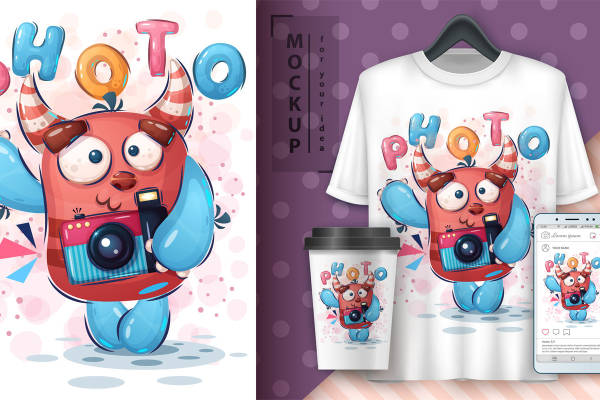 可爱卡通怪兽裁片印花，打造个性时尚服装