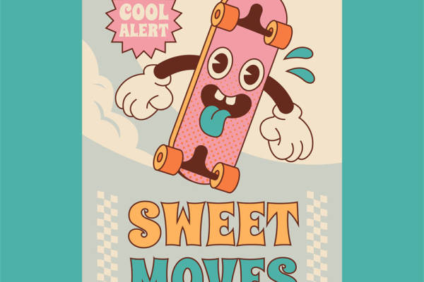 复古滑板图案裁片印花，打造独特个性服装