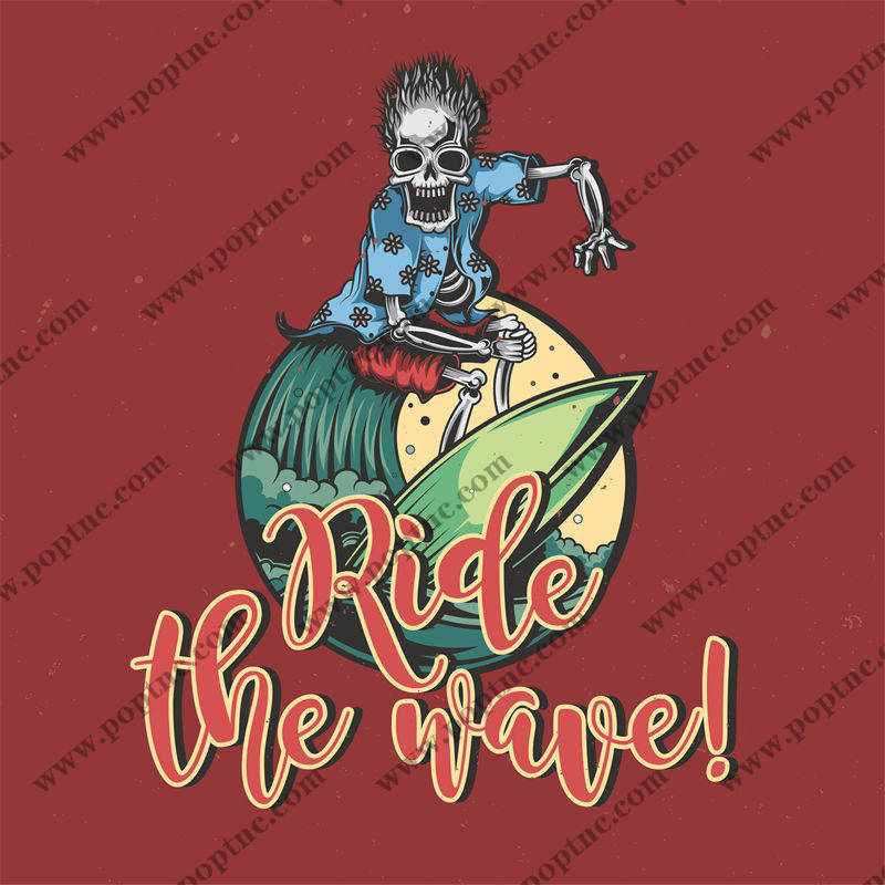 复古骷髅冲浪手服装印花设计,个性裁片印花服装