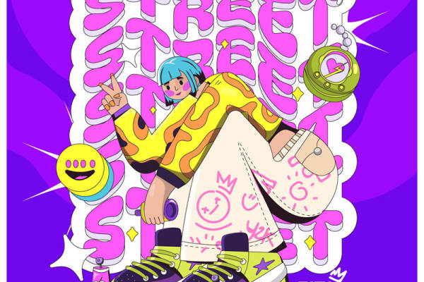 街头潮流女孩：彩色火焰裁片印花服装