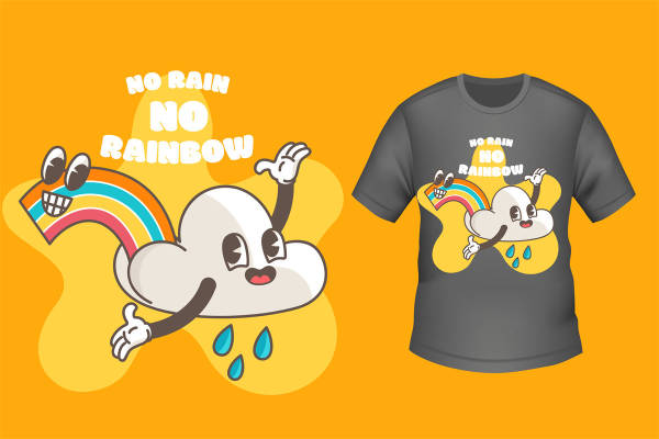 创意裁片印花：彩虹云朵图案设计，适合各种服装印花