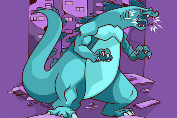 龙兽破坏城市裁片印花服装设计：独特纹理与风格的完美结合