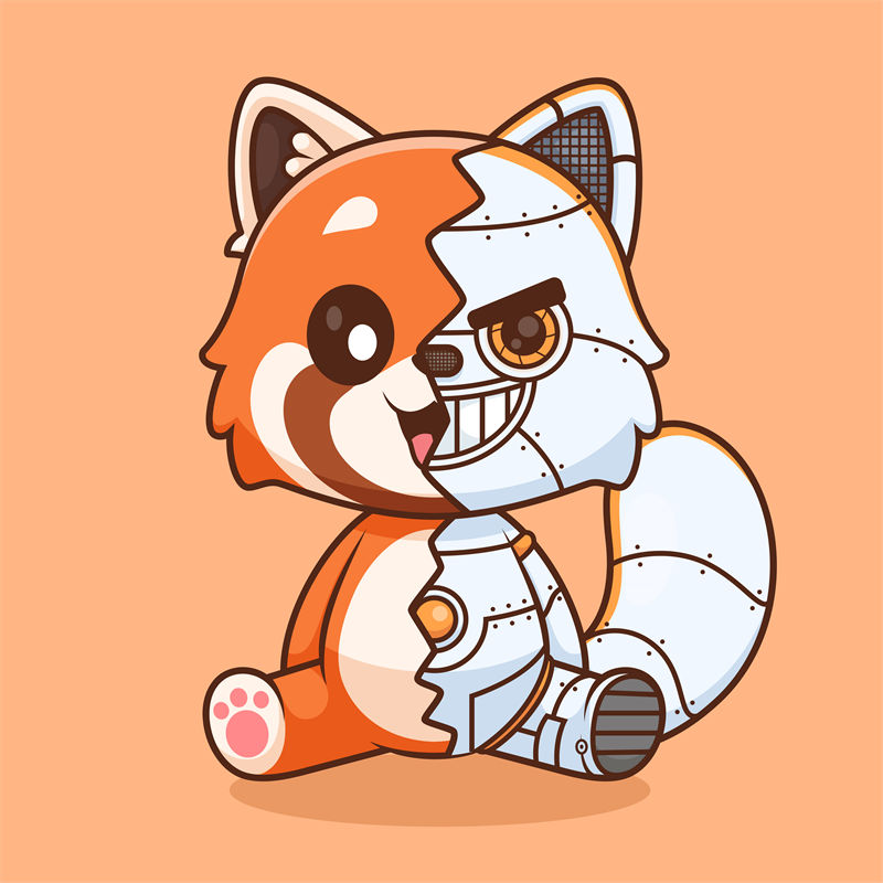 可爱机械红熊猫裁片印花：为你的服装增添科技与萌趣