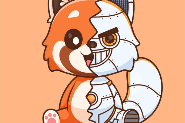 可爱机械红熊猫裁片印花:为你的服装增添科技与萌趣