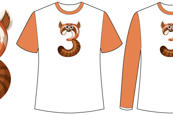 卡通浣熊数字3印花设计:创意服装印花裁片