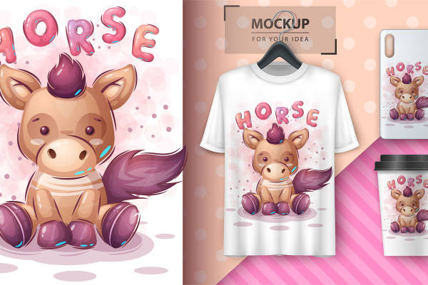 可爱马儿图案裁片印花，打造个性服装
