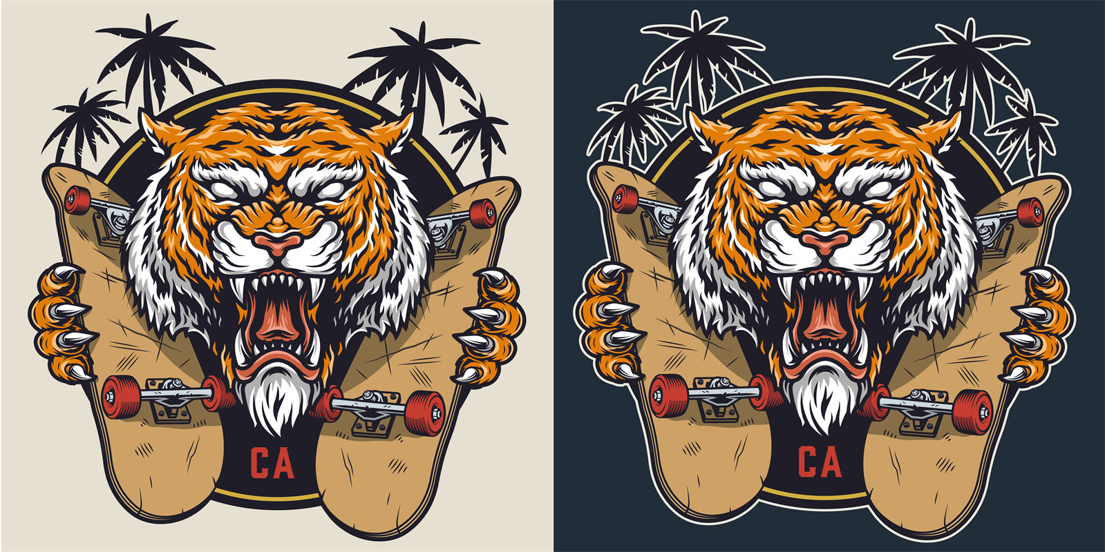 狂野老虎头像裁片印花：街头风潮服装印花设计