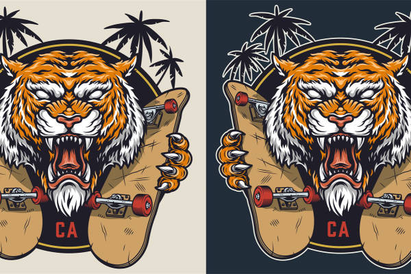 狂野老虎头像裁片印花：街头风潮服装印花设计