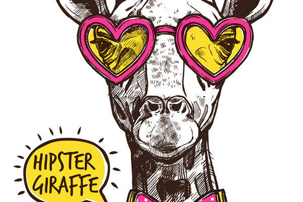 复古风裁片印花服装：心形眼镜与蝴蝶结的时尚搭配