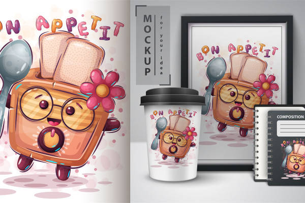 可爱面包机图案裁片印花服装设计