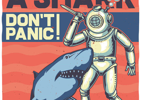 复古潜水员与鲨鱼的冒险裁片印花，为服装增添趣味与个性