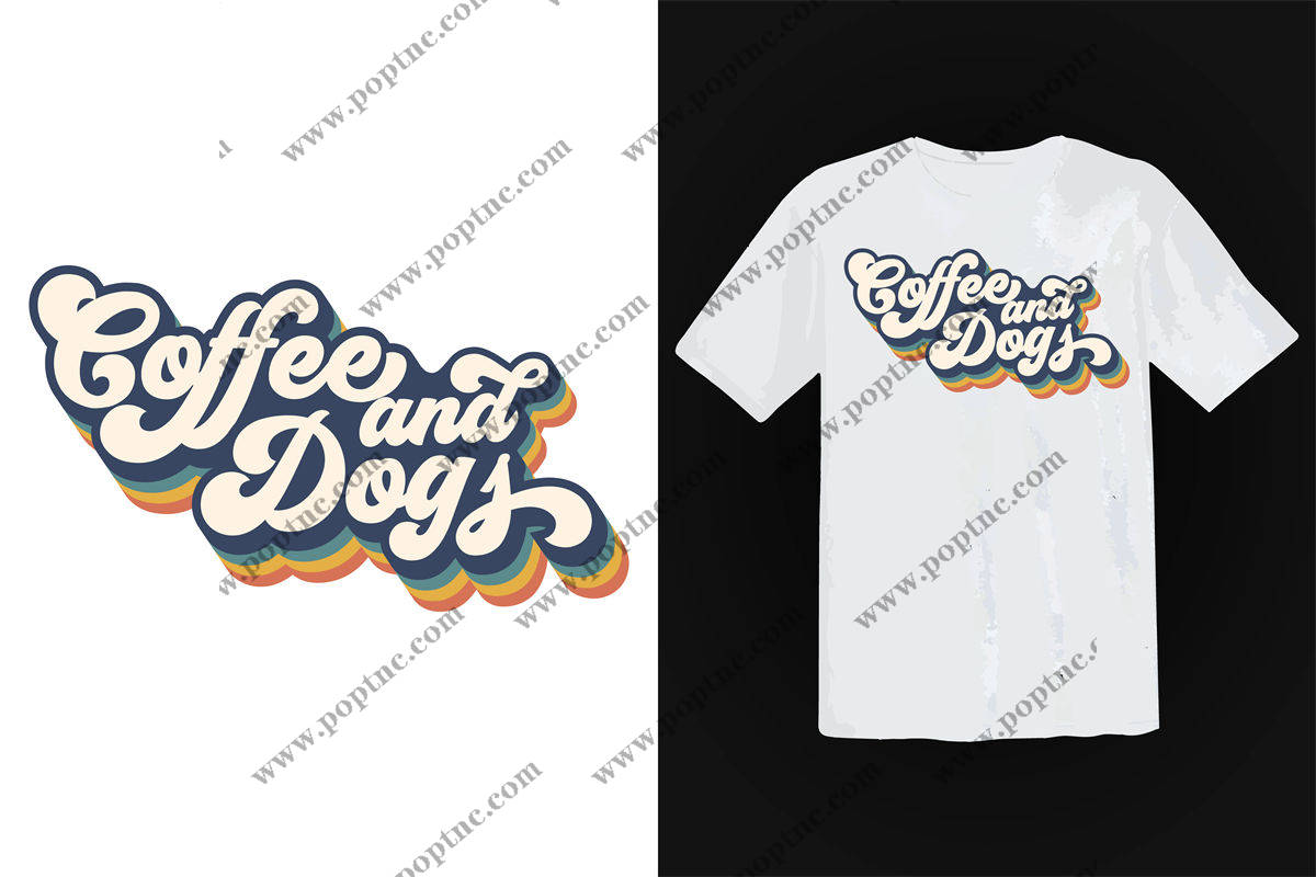 复古咖啡与狗印花设计,时尚裁片印花服装