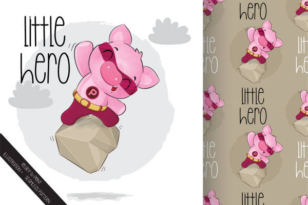 可爱小猪超级英雄裁片印花，为您的服装增添趣味与活力