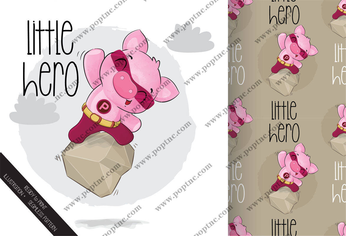 可爱小猪超级英雄裁片印花,为您的服装增添趣味与活力