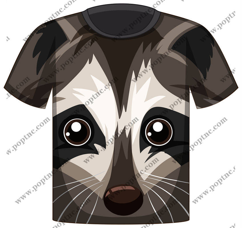 萌趣浣熊脸印花:可爱动物图案服装印花