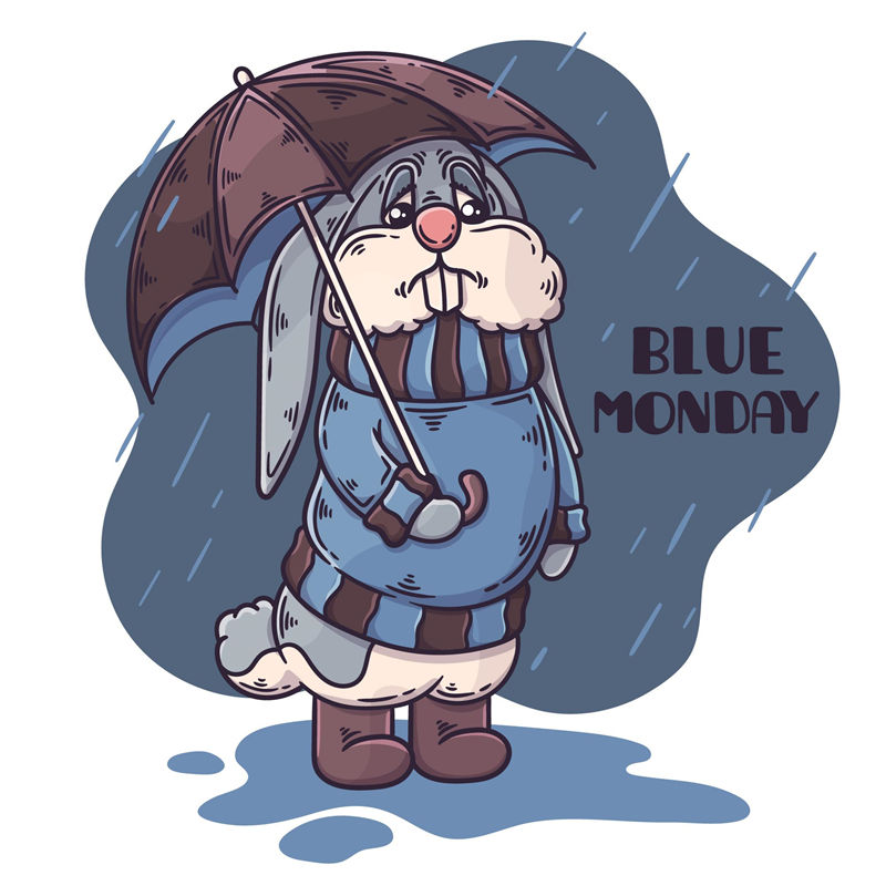 蓝色星期一：雨中可爱兔子印花服装裁片