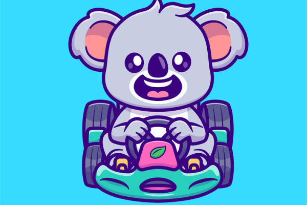 萌趣考拉驾驶赛车，创意裁片印花服装设计