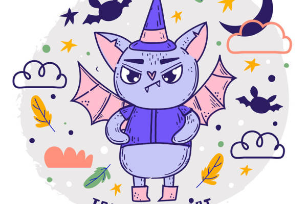 万圣节主题裁片印花：巫师与幽灵的服装印花设计