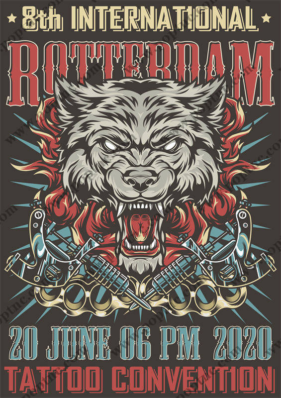 复古狼头纹身图案服装印花设计