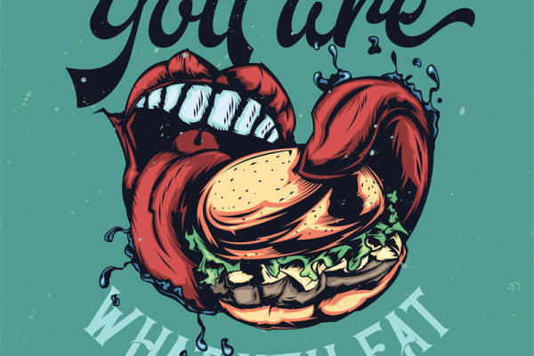 复古汉堡口印花：时尚裁片印花设计，适合街头潮流服装