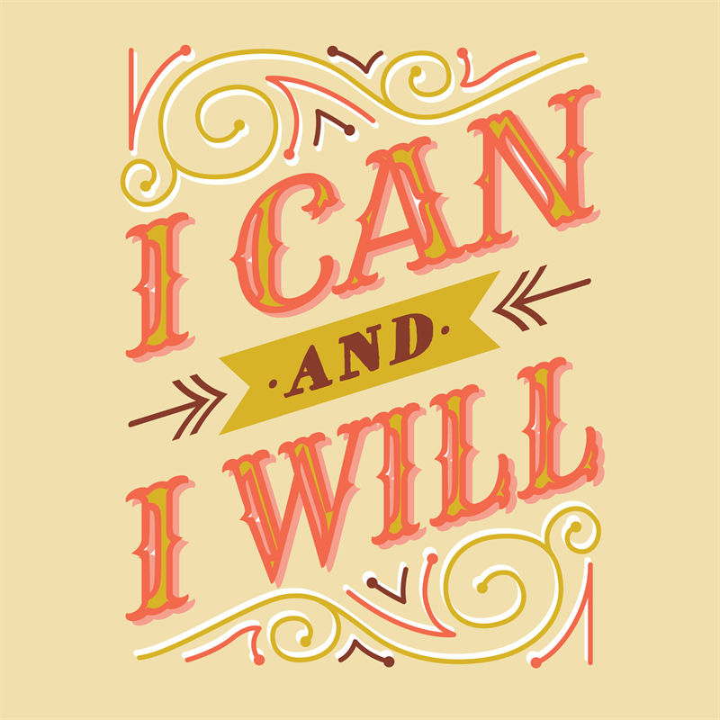 复古手绘花型服装印花：I CAN I WILL