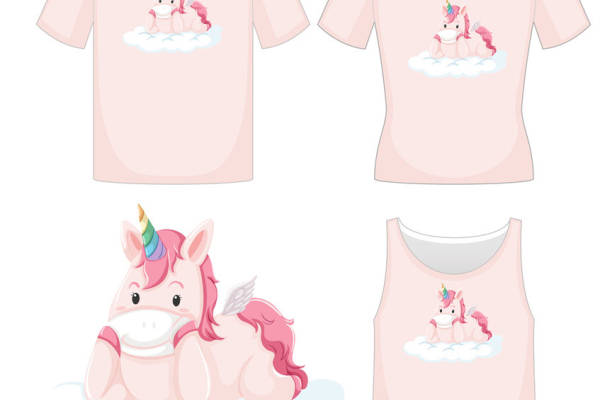 粉色独角兽云朵裁片印花服装印花设计