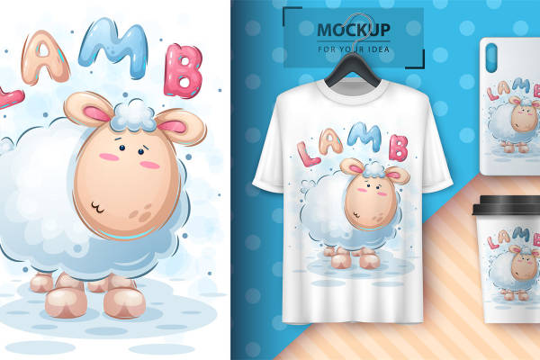 可爱小羊羔图案裁片印花服装设计