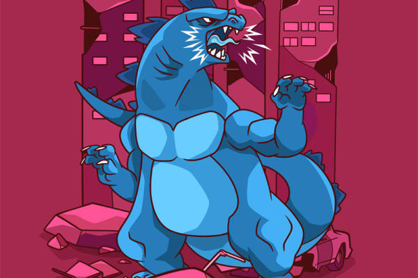 蓝色怪兽裁片印花：街头潮牌服装印花设计