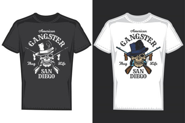 复古风格裁片印花：美国黑帮主题服装印花设计