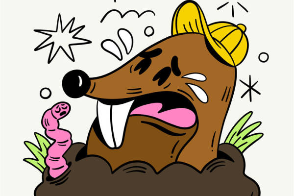 萌趣地鼠与粉色蠕虫的裁片印花服装