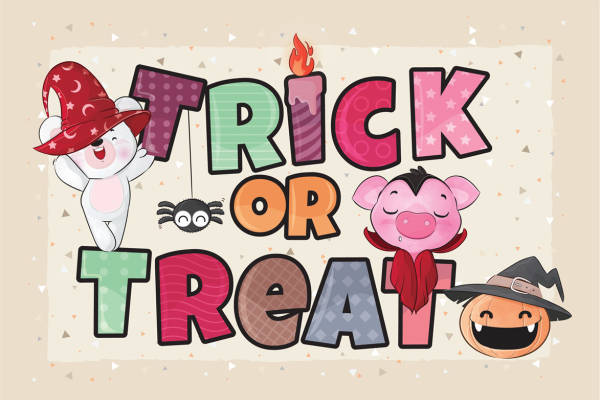 万圣节主题服装印花：可爱动物与南瓜的创意裁片设计