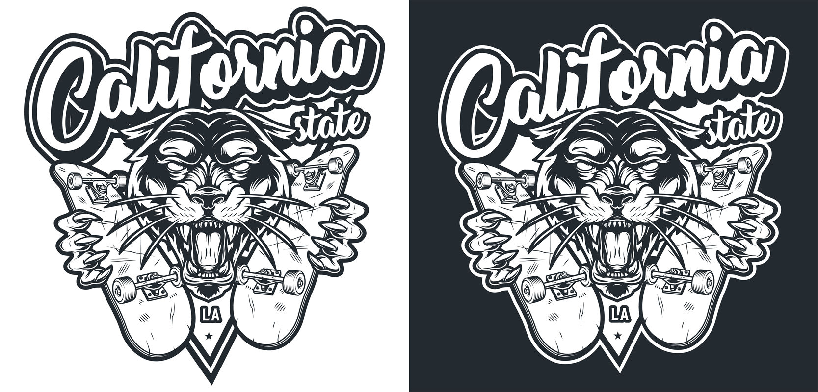 加州虎头滑板图案服装印花设计