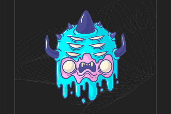 时尚潮牌：蓝紫色怪兽裁片印花服装