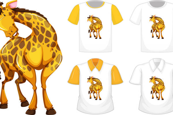 创意裁片印花：趣味长颈鹿图案服装印花设计