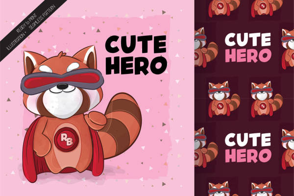 时尚裁片印花:可爱英雄红熊猫服装印花设计