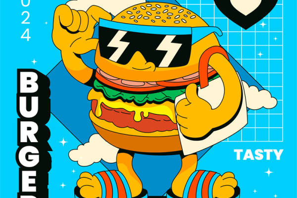 时尚裁片印花:汉堡主题服装印花设计