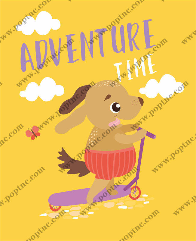 萌趣小狗骑滑板,创意裁片印花服装