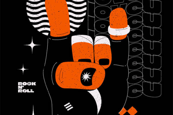 摇滚风裁片印花:复古橙白格纹服装印花设计