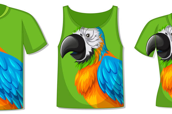 彩色鹦鹉图案裁片印花，时尚个性服装印花设计