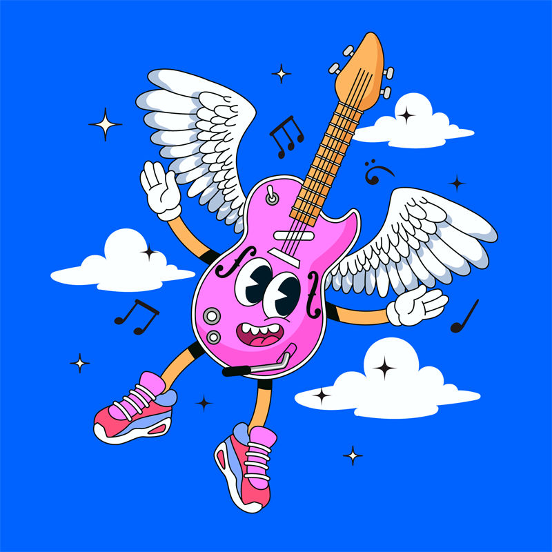 音乐天使吉他裁片印花，时尚动感服装印花设计