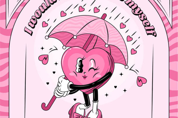 粉色爱心雨伞裁片印花：浪漫时尚的服装印花设计