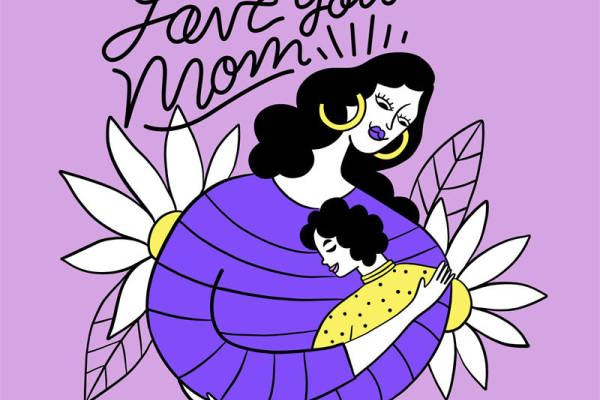 紫色花型纹理服装印花：温暖母爱，传递爱意