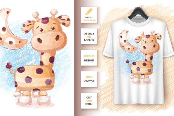 卡通长颈鹿裁片印花：独特设计，适合儿童服装