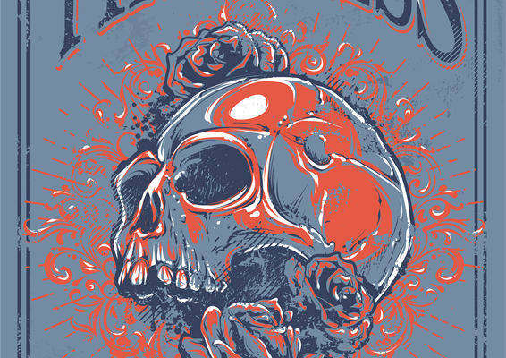 复古骷髅玫瑰花型纹理服装印花设计