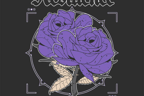紫色玫瑰花型服装印花裁片,时尚复古风格