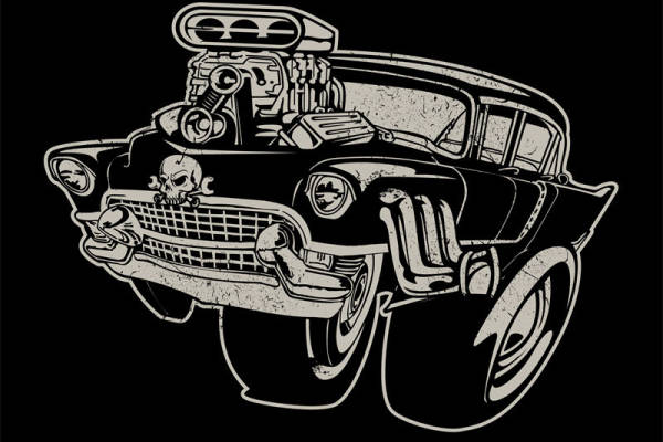 复古改装车头骨图案服装裁片印花