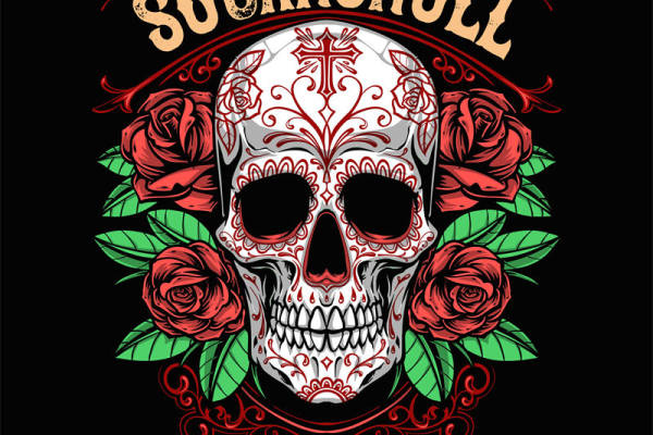 时尚裁片印花：骷髅玫瑰服装印花设计